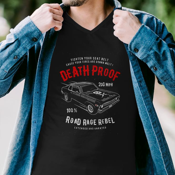 Death Proof Distressed Muscle Car Racing Vintage Skull Lightning Bolts Men V-Neck Tshirt