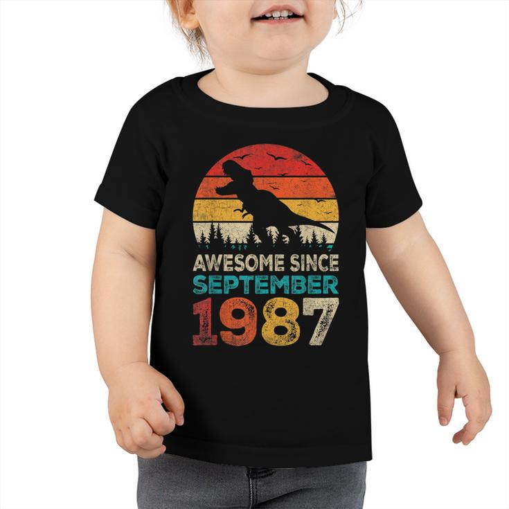 Awesome Since September 1987 35Th Birthday Boy Dinosaur  Toddler Tshirt