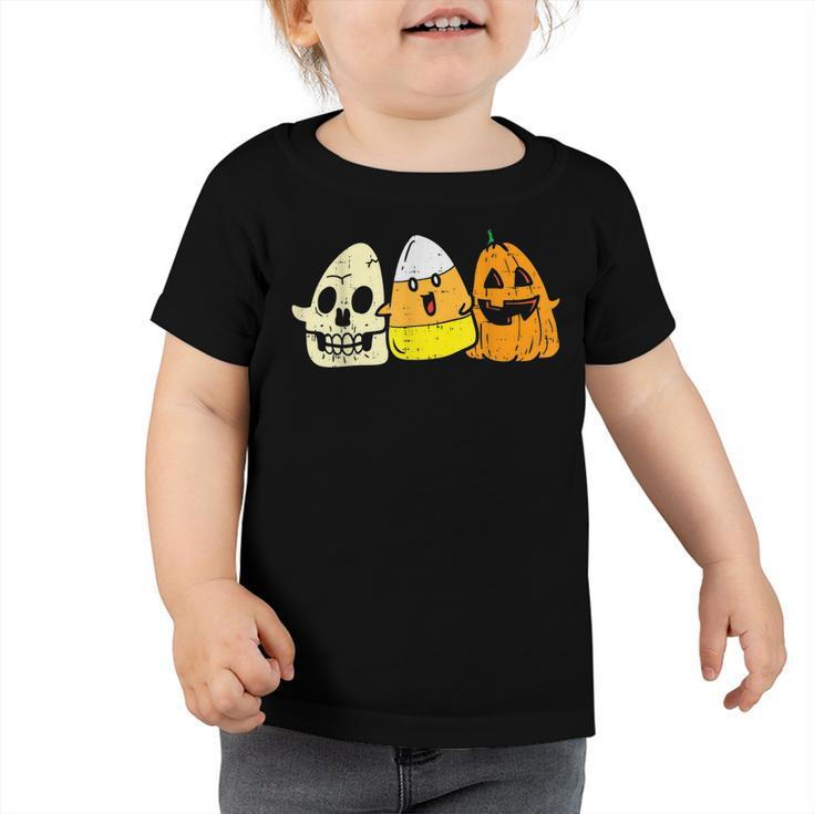 Candy Corn Skeleton Skull Pumpkin Fun Halloween Costume Kids  Toddler Tshirt