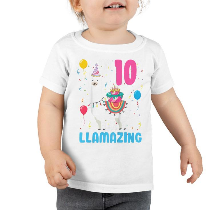 Kids 10Th Birthday I Am 10 Years Old And Llamazing Llama Girl  Toddler Tshirt