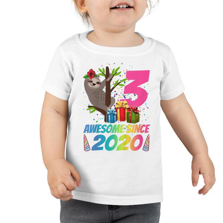 Kids 3 Year Old Sloth Awesome Since 2020 3Rd Birthday N Girls  Toddler Tshirt