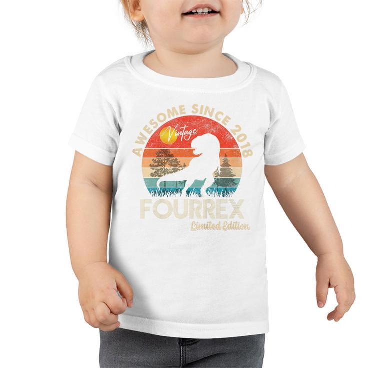 Kids 4Th Birthday Dinosaur 4 Year Old Awesome Since 2018 Gift Boy  V2 Toddler Tshirt