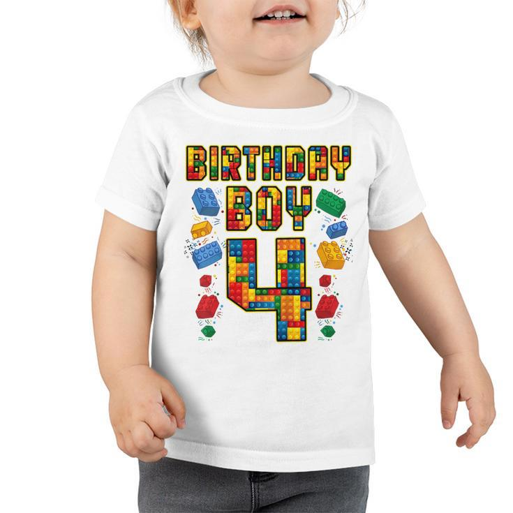 Kids 4Th Birthday Master Builder 4 Years Old Block Building Boys  Toddler Tshirt