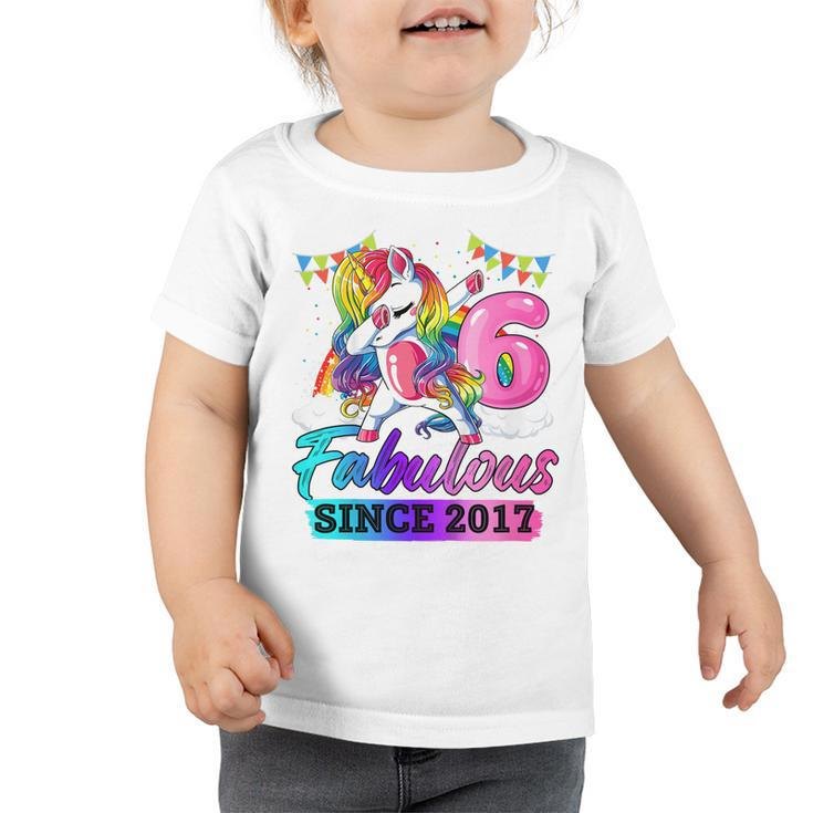 Kids 6 Years Old Fabulous Since 2017 6Th Birthday Unicorn Girl  Toddler Tshirt