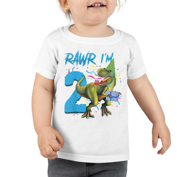 Kids Rawr Im 2Nd Birthday Boy Dinosaur T-Rex 2 Years Old Party  Toddler Tshirt