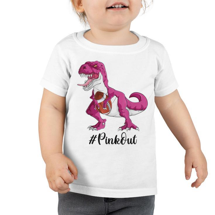 Pink Dinosaur Football  Boys Pink Out Breast Cancer  Toddler Tshirt