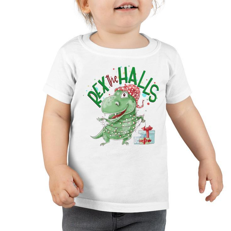 Rex The Halls Christmas Dinosaur Cute Boys Girls Xmas  Toddler Tshirt