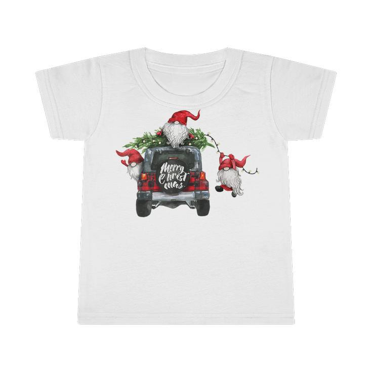 Funny Christmas Gnome On Red Plaid Truck Merry Xmas Kids  Infant Tshirt
