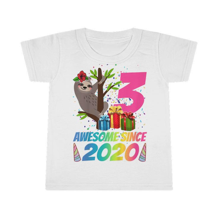 Kids 3 Year Old Sloth Awesome Since 2020 3Rd Birthday N Girls  Infant Tshirt