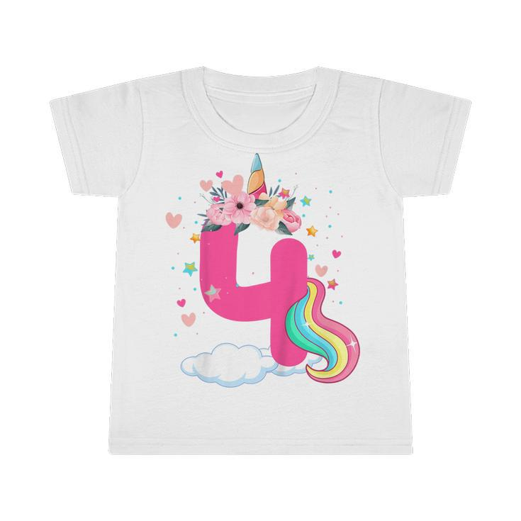 Kids 4 Year Old Gifts 4Th Birthday Girls Kids Unicorn Face Flower  Infant Tshirt