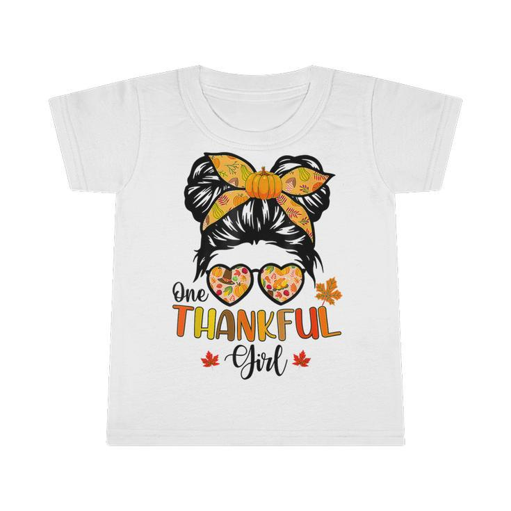 One Thankful Girl Thanksgiving Daughter Messy Bun Fall Girls  V8 Infant Tshirt