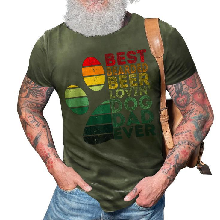 Best Bearded Beer Lovin Dog Dad Ever Retro Vintage 3D Print Casual Tshirt