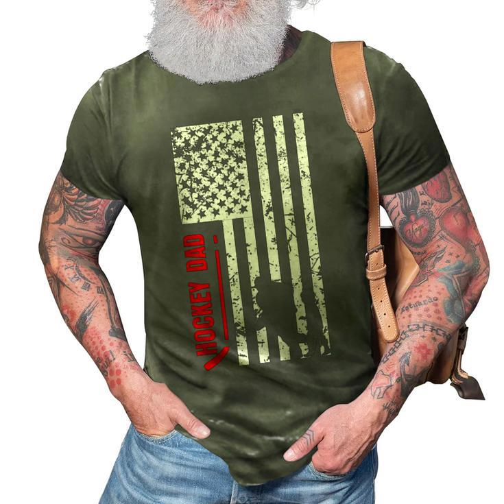 Hockey Dad Gift Hockey American Flag 3D Print Casual Tshirt
