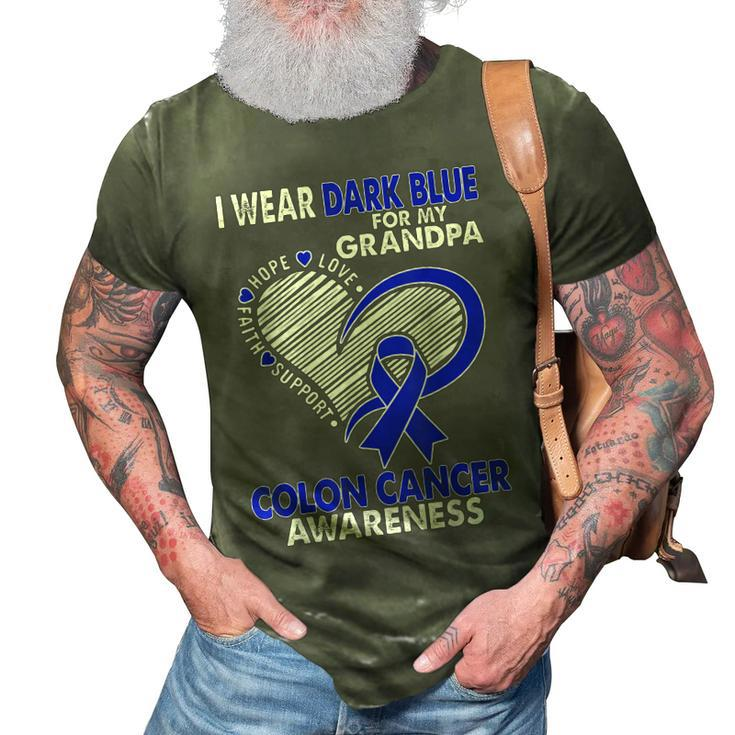 I Wear Dark Blue For Grandpa Colon Cancer Awareness Survivor 3D Print Casual Tshirt