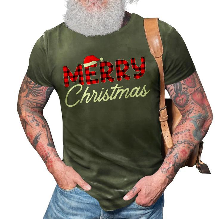 Merry Christmas Buffalo Plaid Red Santa Hat Xmas Pajamas V2 3D Print Casual Tshirt