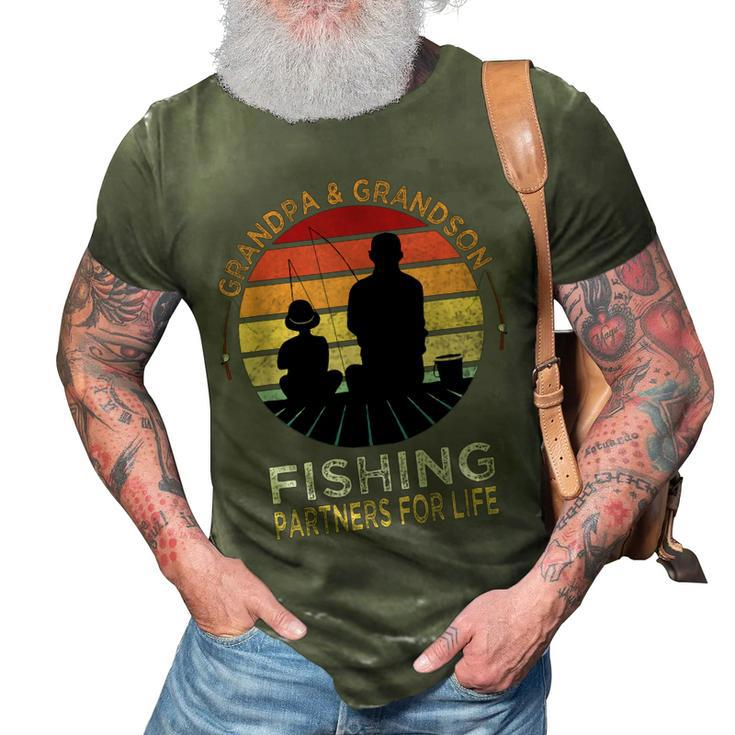Fisherman Grandpa & Grandson Fishing Partners For Life Gramp Mens Back  Print T-shirt