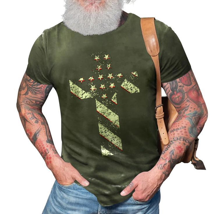 American Usa Flag Freedom Cross Military Style Army Mens 3D Print Casual Tshirt