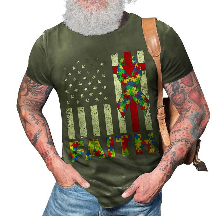 Autism Awareness Faith Cross Autistic Usa Flag For Dad Mens 3D Print Casual Tshirt