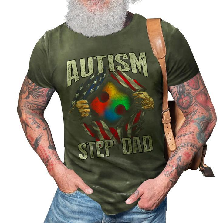 Autism Step Dad American Flag Autism Awareness 3D Print Casual Tshirt