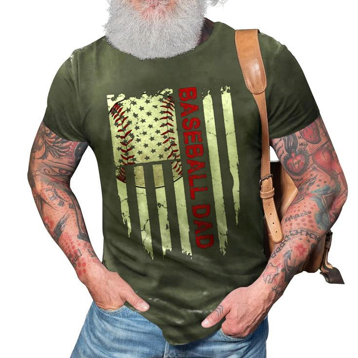 Baseball Dad American Flag Fathers Day Vintage Baseball 3D Print Casual Tshirt