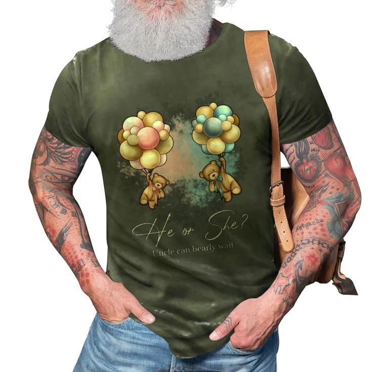 Bears Balloons Uncle Can Bearly Wait Gender Reveal 3D Print Casual Tshirt