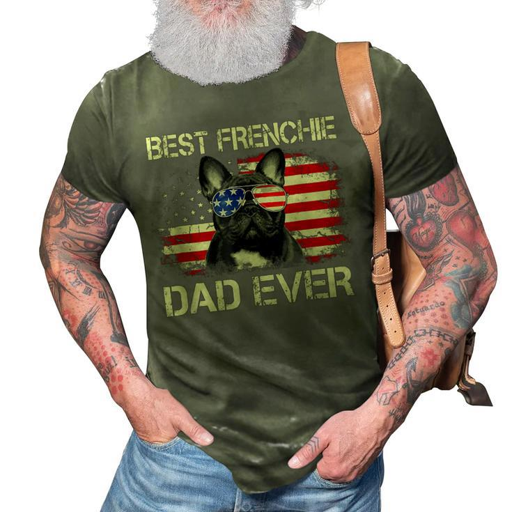 Best Frenchie Dad Ever Bulldog American Flag Gift 3D Print Casual Tshirt
