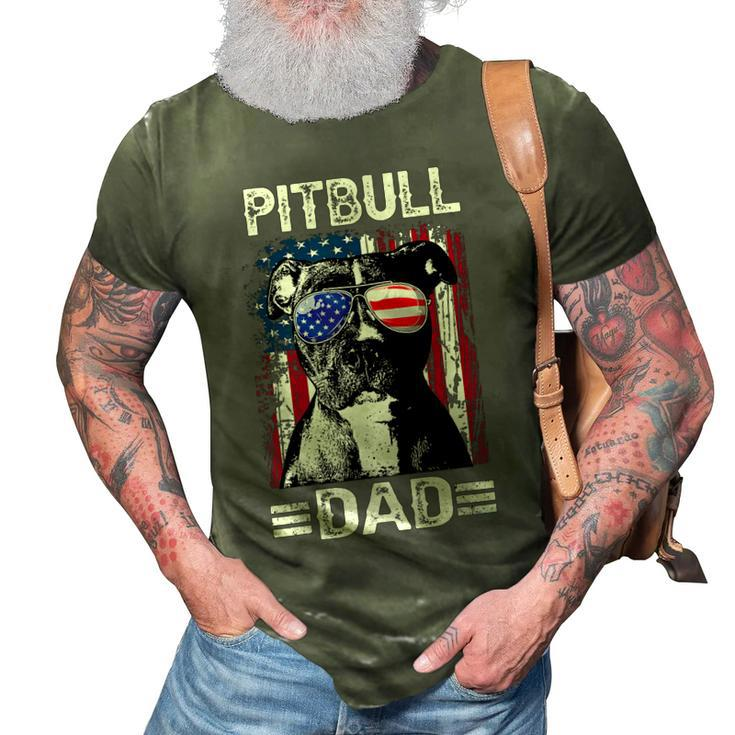 Best Pitbull Dad Ever  American Flag 4Th Of July Gift For Mens 3D Print Casual Tshirt