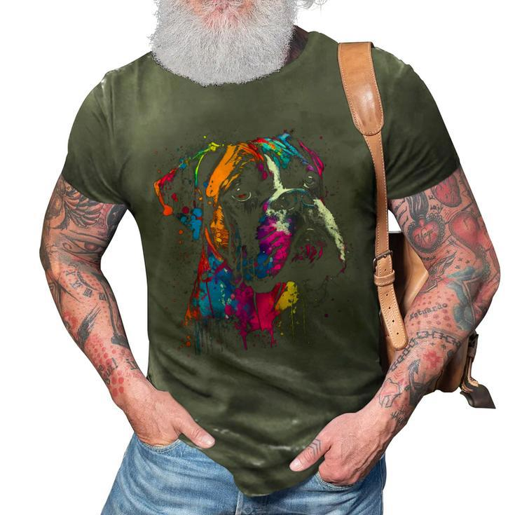 Boxer Dog Painting Watercolor Paint Colorful Mom Dad 3D Print Casual Tshirt