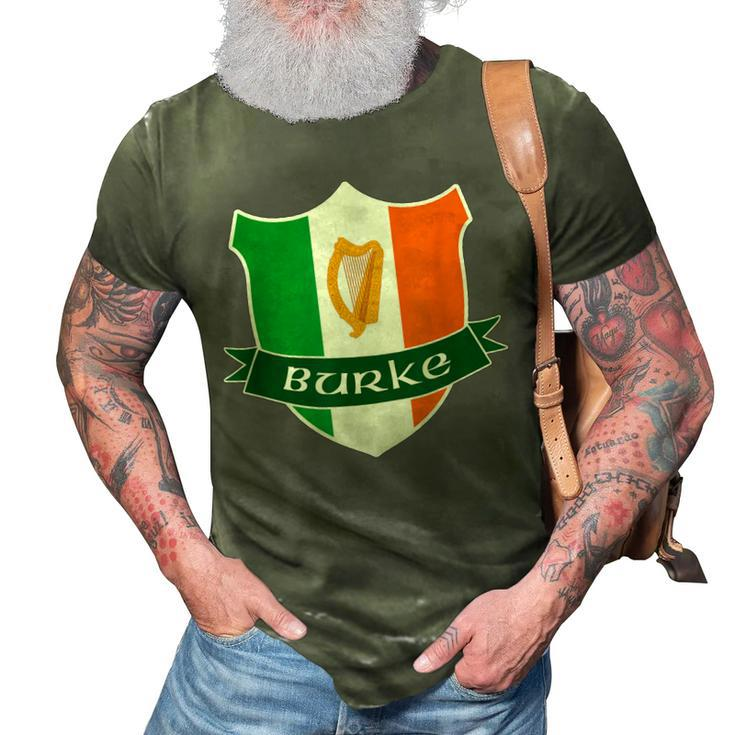 Burke Irish Name Ireland Flag Harp Family 3D Print Casual Tshirt