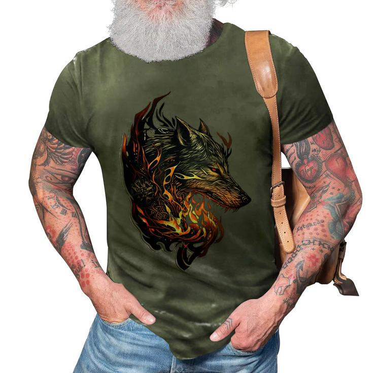 Celtic Wolf Fenrir Viking Nordic Vikings Flames Dad Themed 3D Print Casual Tshirt