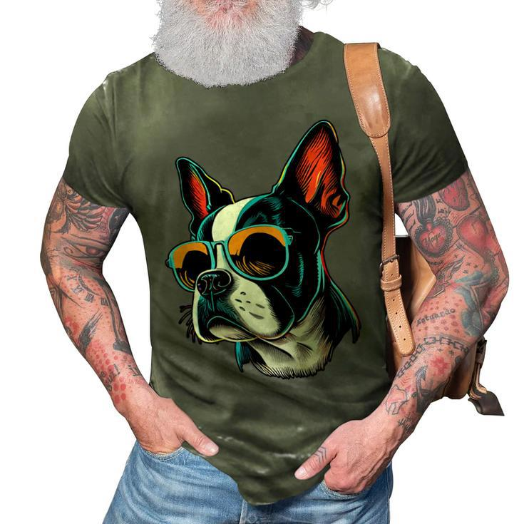 Dad Mom Cool Dog Sunglasses Boston Terrier 3D Print Casual Tshirt