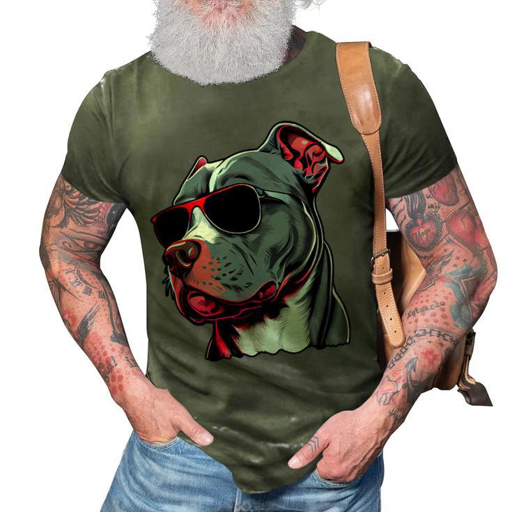Dad Mom Cool Dog Sunglasses Pitbull 3D Print Casual Tshirt