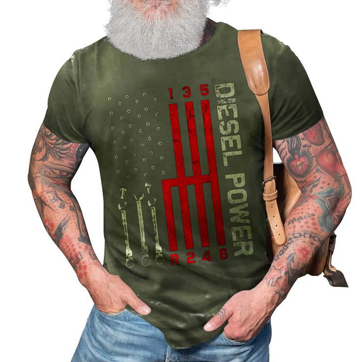 Diesel Mechanic Shifting Gear American Flag Gift Drag Racer 3D Print Casual Tshirt