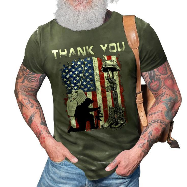 Distressed Memorial Day  Flag Military Boots Dog Tags 3D Print Casual Tshirt