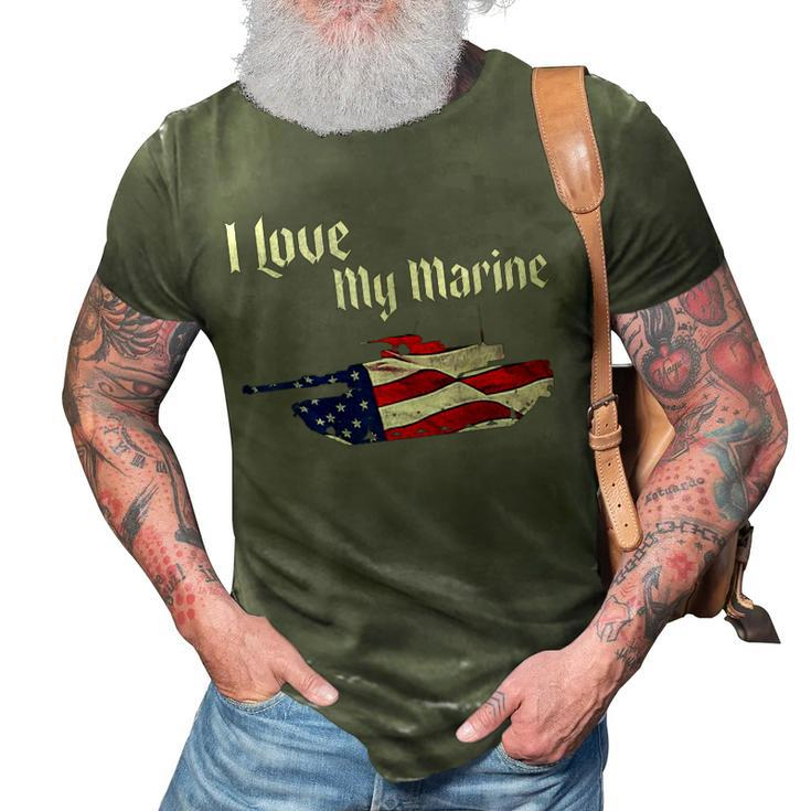 Distressed Support Military I Love My Marine Flag Marine 3D Print Casual Tshirt