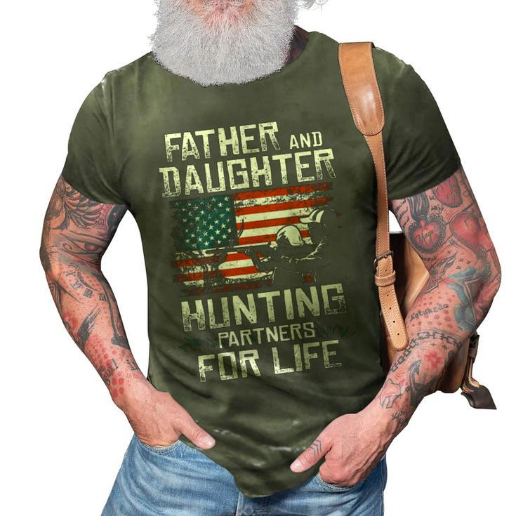 Father Daughter Hunting Partners American Flag On The Back 3D Print Casual Tshirt