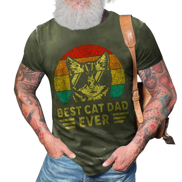 Fathers Day Vintage Best Cat Dad Ever Retro Gift For Cat 3D Print Casual Tshirt