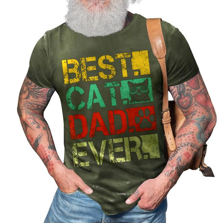 Funny Best Cat Dad Ever Retro Fathers Day Gift Cat Lovers Gift For Mens 3D Print Casual Tshirt