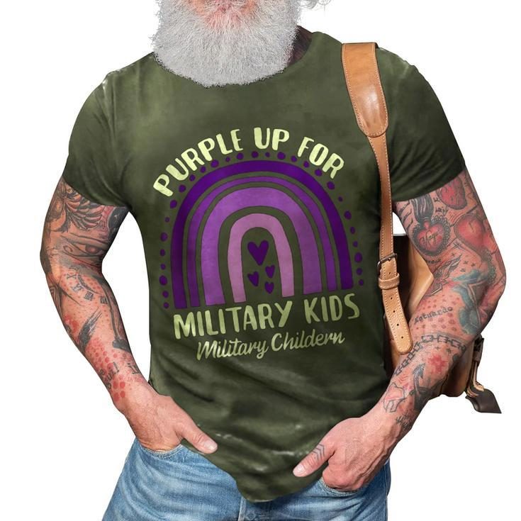 Funny Quote Purple Up For Military Kids Military Child Month 3D Print Casual Tshirt
