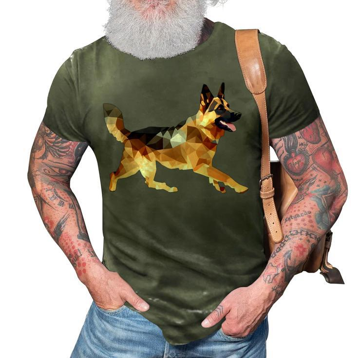 German Shepherd Running Polygon Poly Dog Dad Mom Lover 3D Print Casual Tshirt