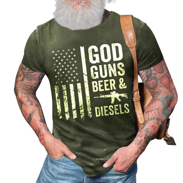 God Guns Beer & Diesels Diesel Truck Mechanic Usa Flag 3D Print Casual Tshirt