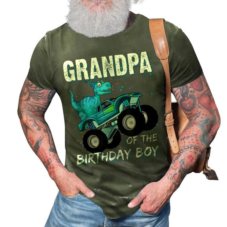 Grandpa Of The Birthday Boy Trex Dinosaur Monster Truck 3D Print Casual Tshirt