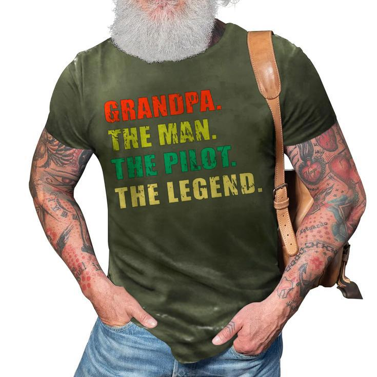 Grandpa The Man The Pilot The Legend Vintage Grandpa 3D Print Casual Tshirt