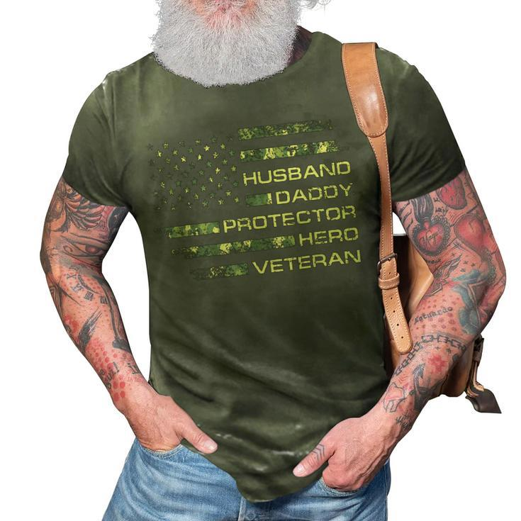 Husband Daddy Protector Hero Veteran Usa Flag Camouflage Dad Gift For Mens 3D Print Casual Tshirt