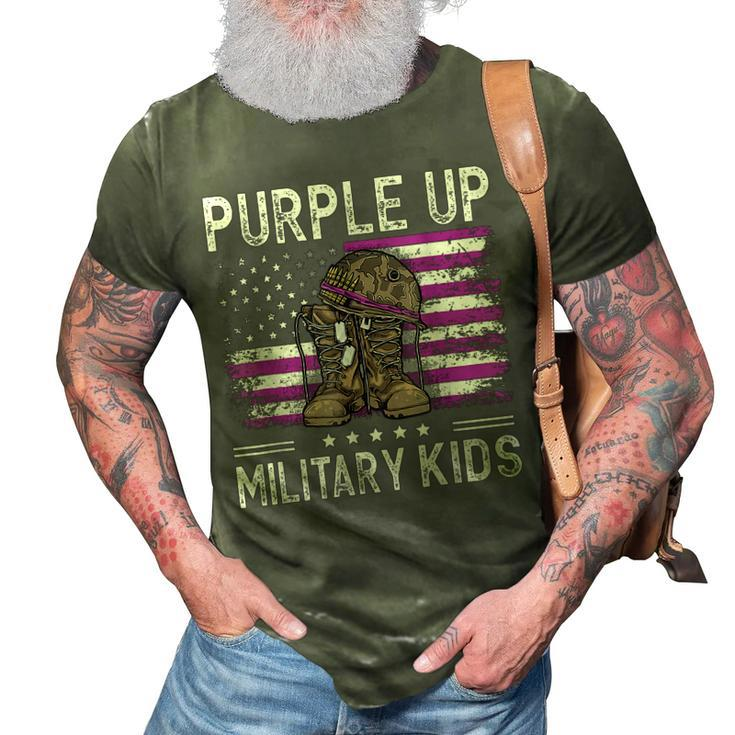 I Purple Up Month Of Military Kids Boots Us Flag Vintage 3D Print Casual Tshirt