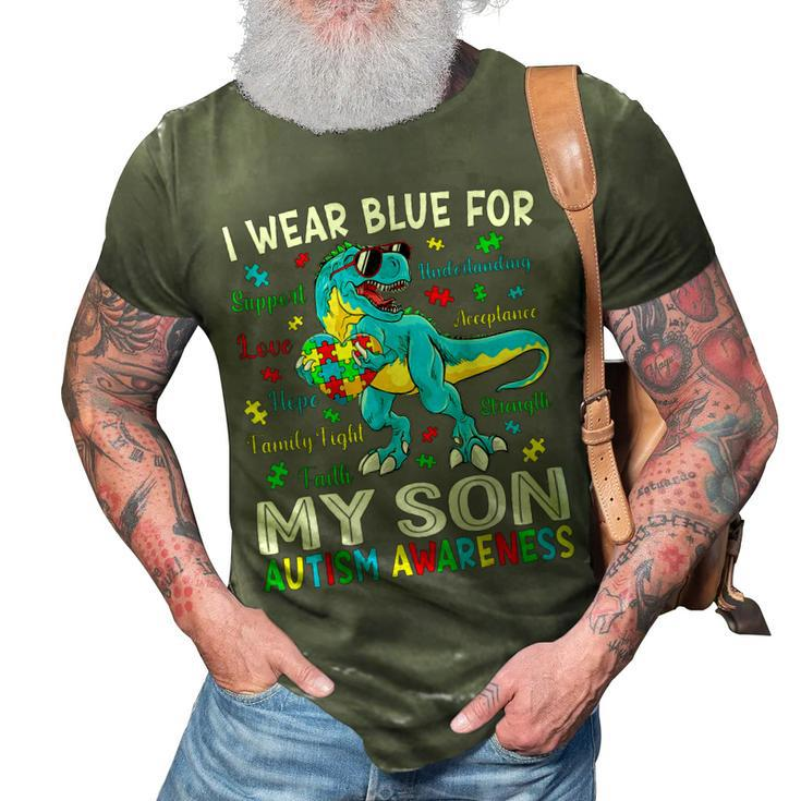 I Wear Blue For My Son Autism Awareness Dinosaur For Dad Mom 3D Print Casual Tshirt