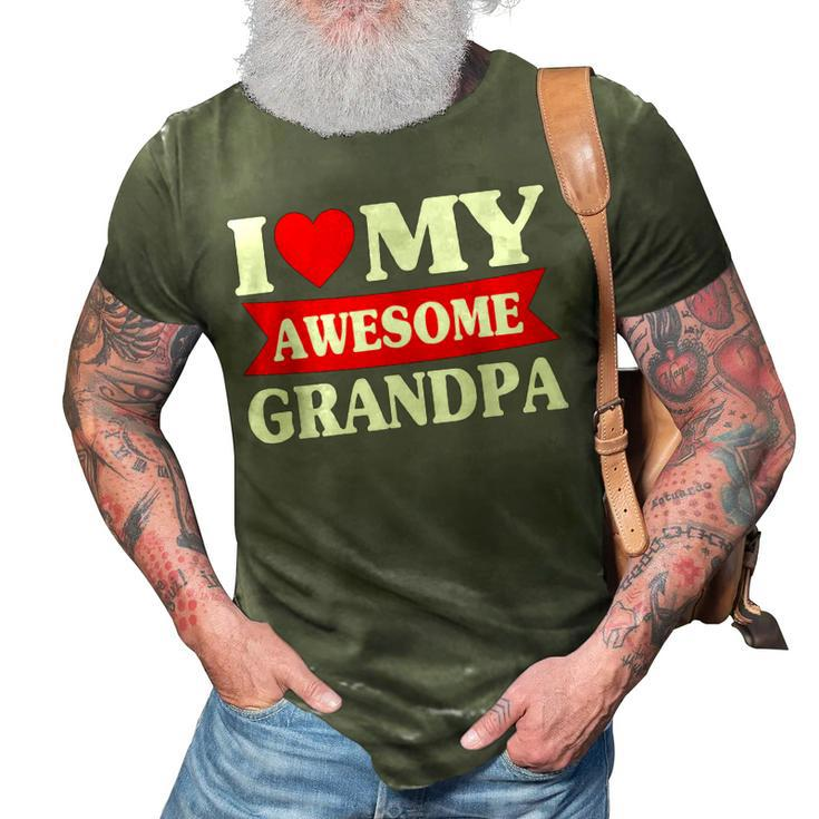 Kids Fathers Day I Love My Awesome Grandpa Red Heart 3D Print Casual Tshirt