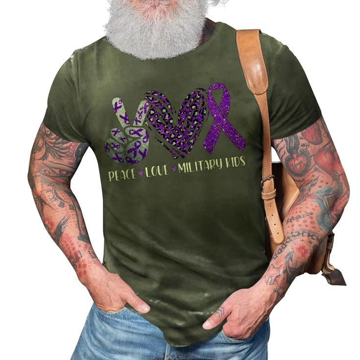Leopard Peace Love Military Kids Military Purple Up Ribbon 3D Print Casual Tshirt
