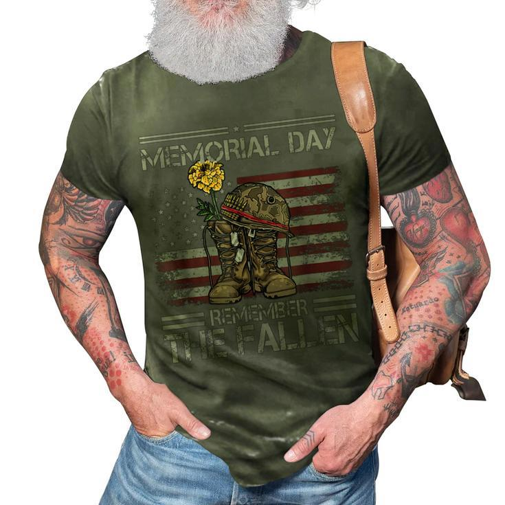 Memorial Day Remember The Fallen Military Usa Flag Vintage 3D Print Casual Tshirt