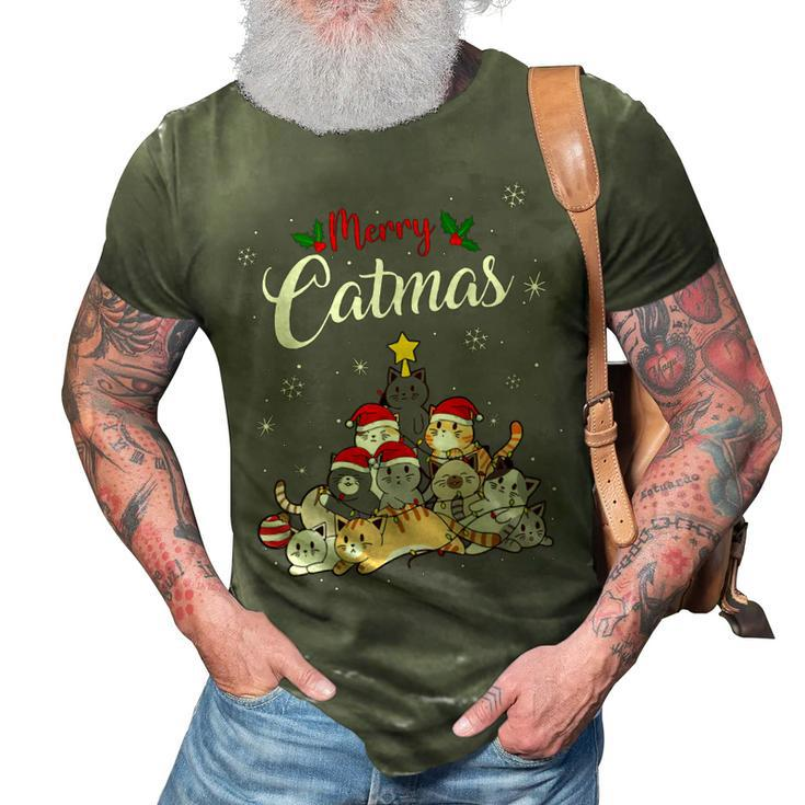 Merry Catmas Funny Cat Mom Cat Dad Christmas Cat 3D Print Casual Tshirt
